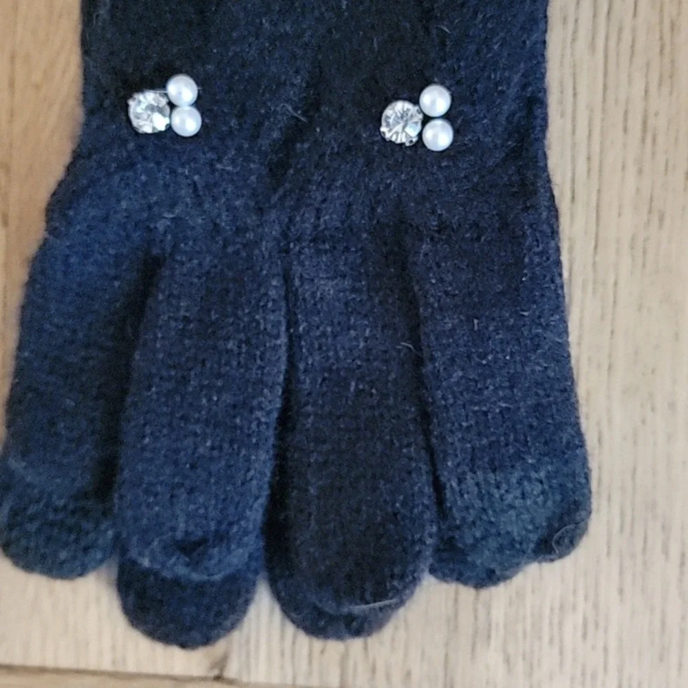 INC International Concepts Black Gloves with Pearl and Rhinestones